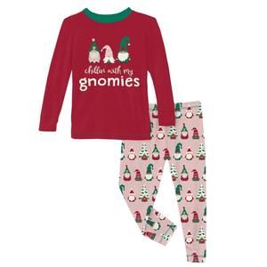 NEW KICKEE kids' long graphic tee sleeve pajama set in baby rose gnomes